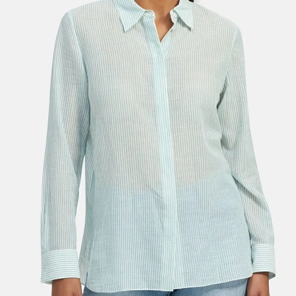 💙Theory Women’s classic straight woven thin organic cotton shirt size M, NWT